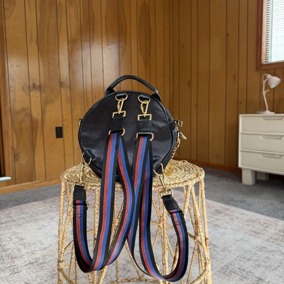 Puma X Balmain Leather Satin Round Backpack Black Gold Streetwear RARE find! - Picture 2 of 15